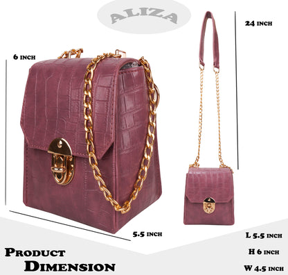 Miss Croco Vegan Leather Animal Skin Sling Bag - Purple