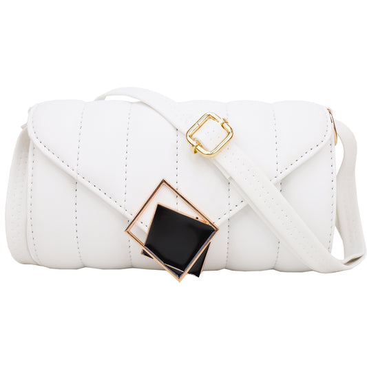 Princess Puffy Vegan Leather Quilted Sling Bag - White