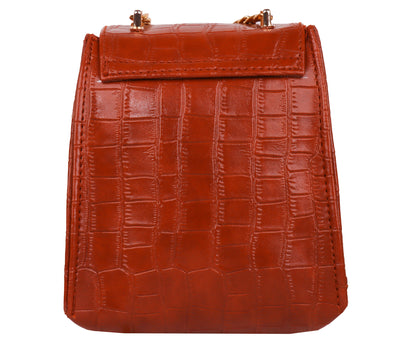 Miss Croco Vegan Leather Animal Skin Sling Bag - Tan