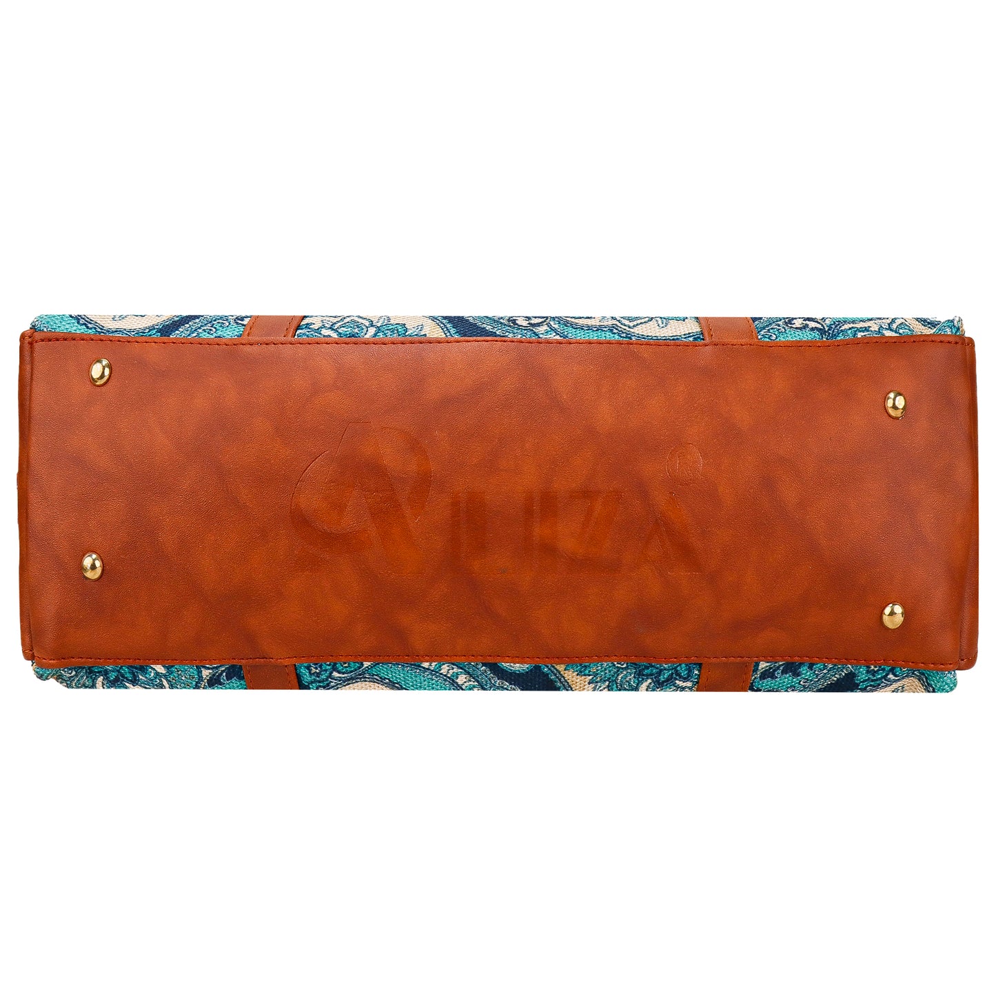 Gardinia Floral Canvas Striped Vegan Leather Tote Bag - Blue